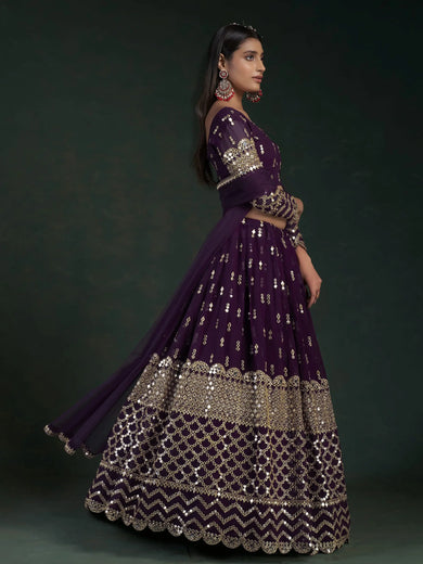 Alluring Dark Purple Zari Work georgette Wedding Wear Lehenga Choli